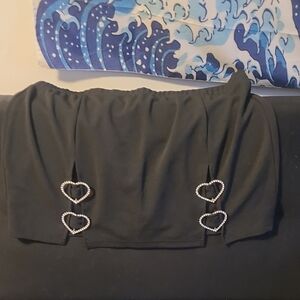 SHEIN Black Off-Shoulder Crop Top with Heart Details